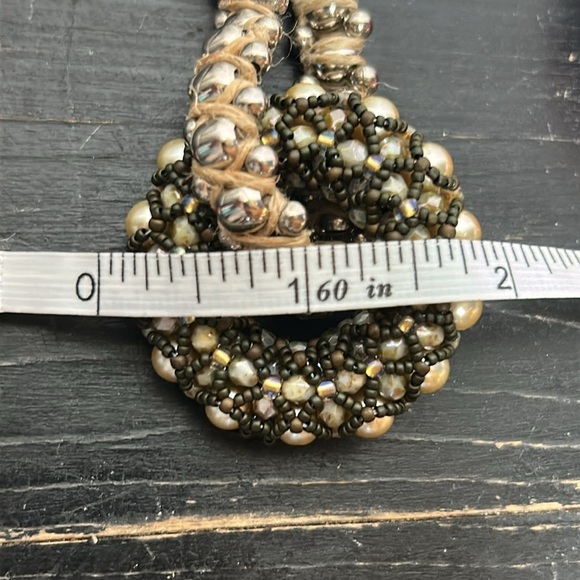 Artisan Bohemian Vintage Beaded‎ Donut Pendant Jute Braided Statement Necklace - Picture 14 of 16